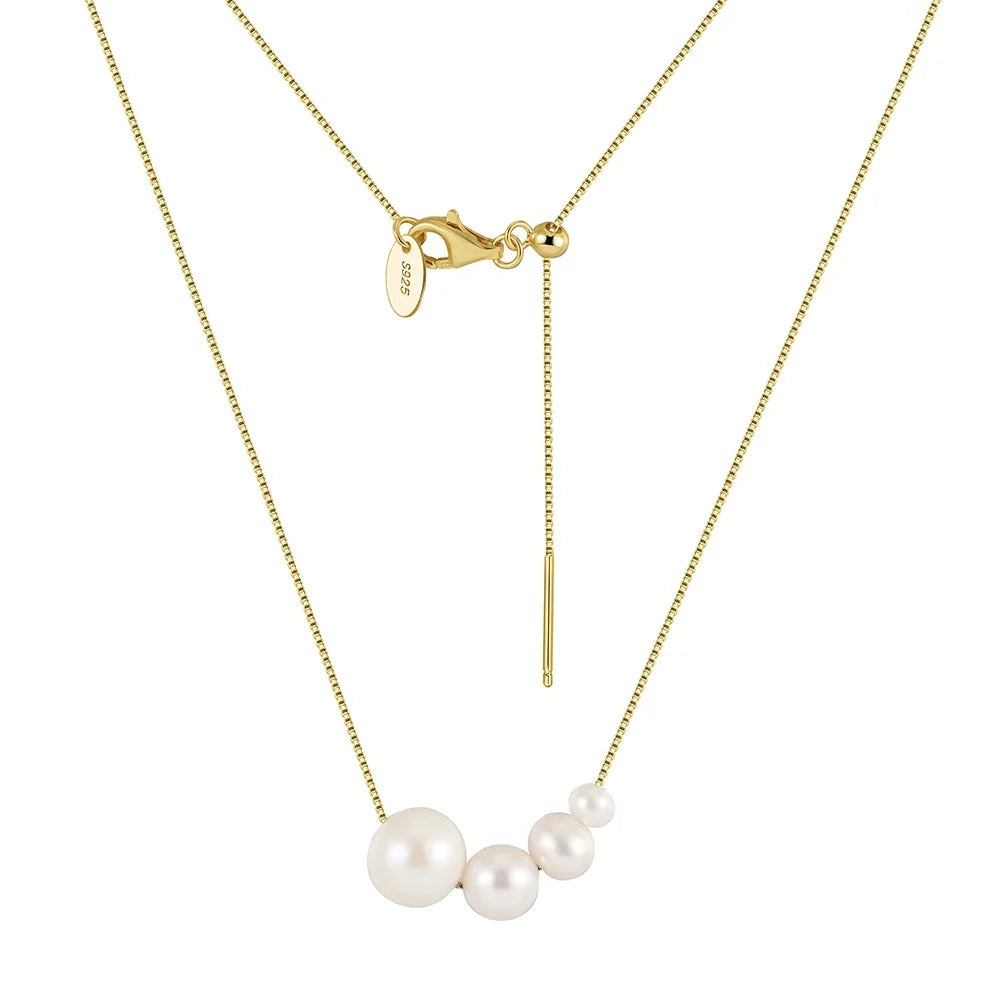 RINNTIN GPN56 Cultured Freshwater Pearl Simple Elegant Tender Quality Collarbone 925 Silver Chain Necklace Cold Tone Jewelry