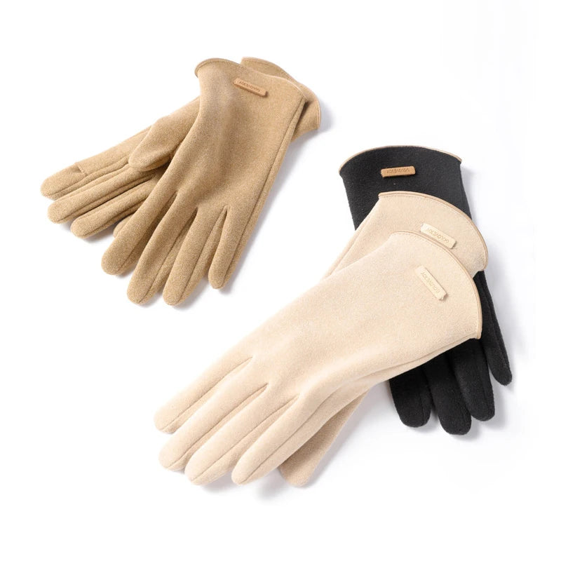 Women's Winter Warm Velvet Gloves Cotton Household Gloves with Touch Screen Compatibility Thickened for Comfort