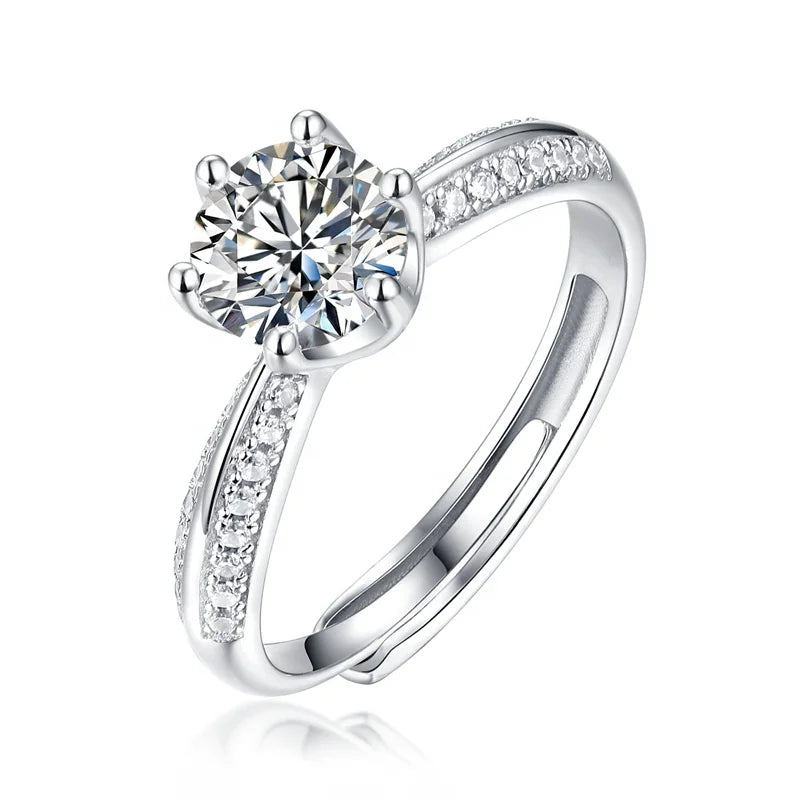 Abiding Jewelry New Arrivals Luxury 925 Sterling Silver Moissanite Diamond Adjustable Wedding Rings for Women Jewelry