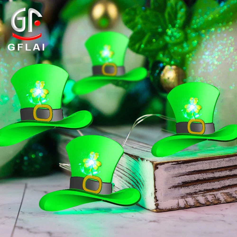 St. Patrick's Day Lucky Shamrock Clover String Light 10 ft 40 LEDs Green String Light with Remote Timer Function