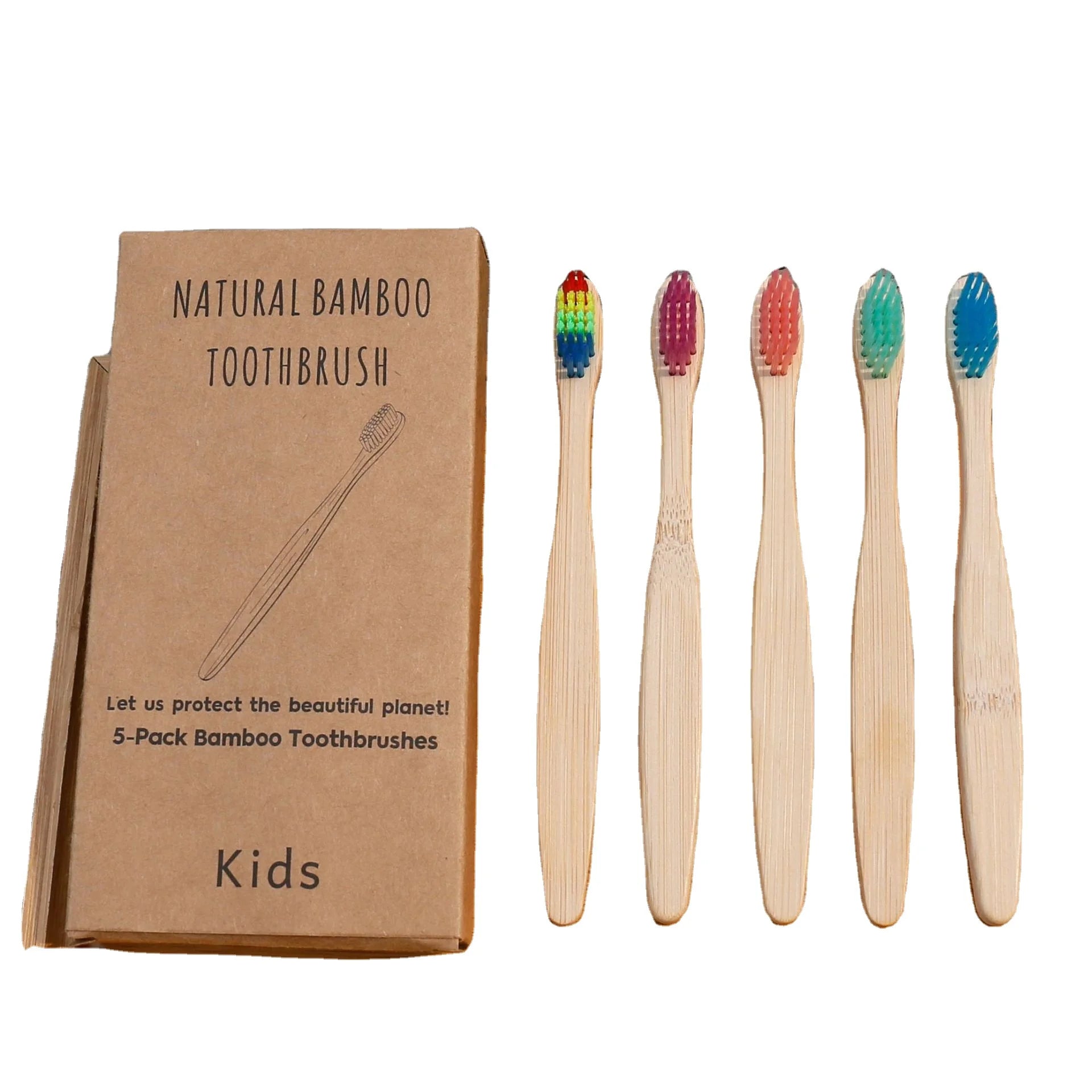5-Packs Biodegradable Bamboo Toothbrush Set for Kids Home Use Eco Soft Bristle for Children