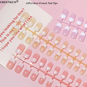 Wholesale 24Pcs/sheet French Solid Color Nail Patches Sweet Style Wear Nail Patches
