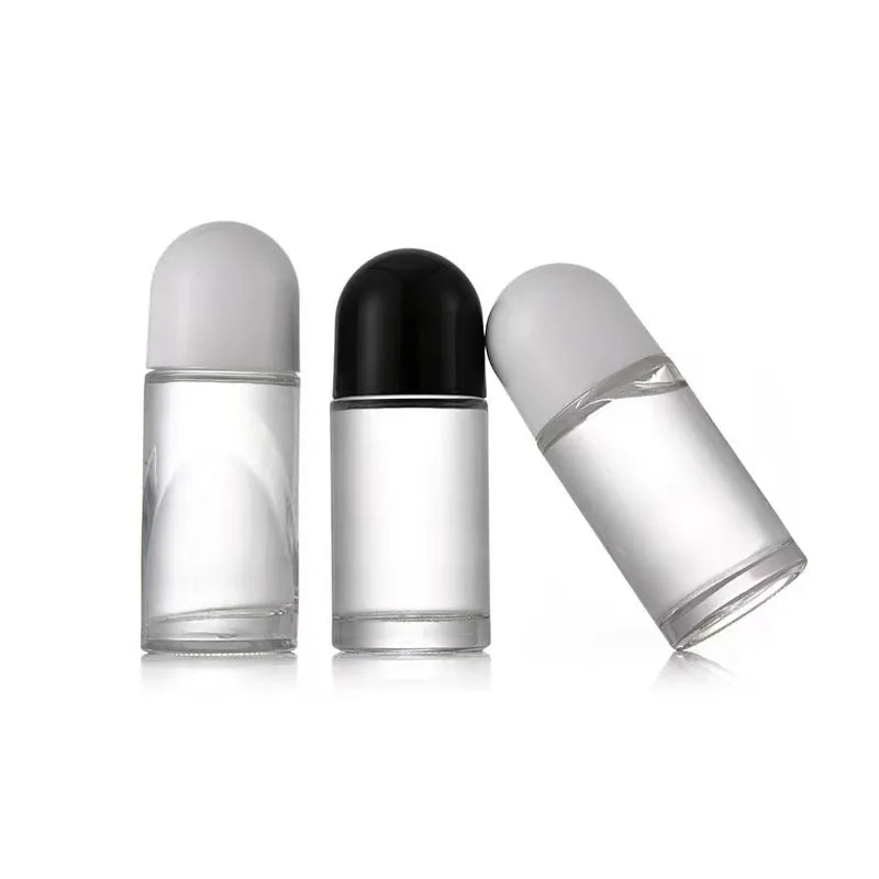 In Stock 30ml 50ml Transparent Glass Roll-on Perfume & Deodorant Bottles Golden Lid Thickening Cylindrical Shape for Face Cream
