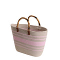 Handmade All Seasons Lady Beach Bag for Women with Soft Woven Striped Tote Purse Portable Open Closure for Vacation