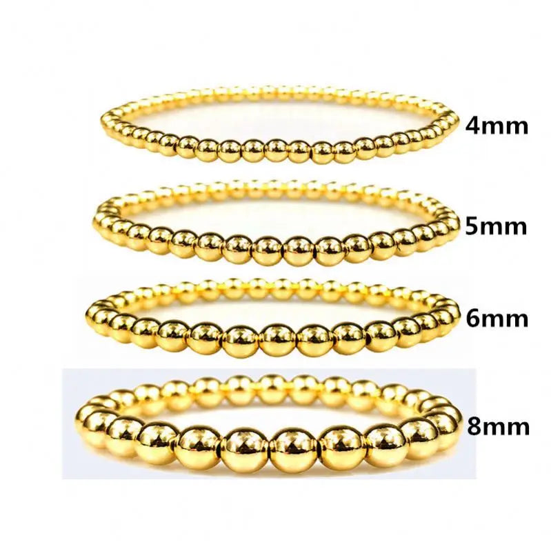 European and American Beautiful 18K  Gold Plated Color-Preserving Electroplated Copper Beads 4-8Mm Set Bracelet Fashion