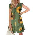 New Women Loose V-neck Party Vintage Elegant Floral Print Flying Sleeve Short Dress Summer Ruffle Single Breasted Shirt Dress