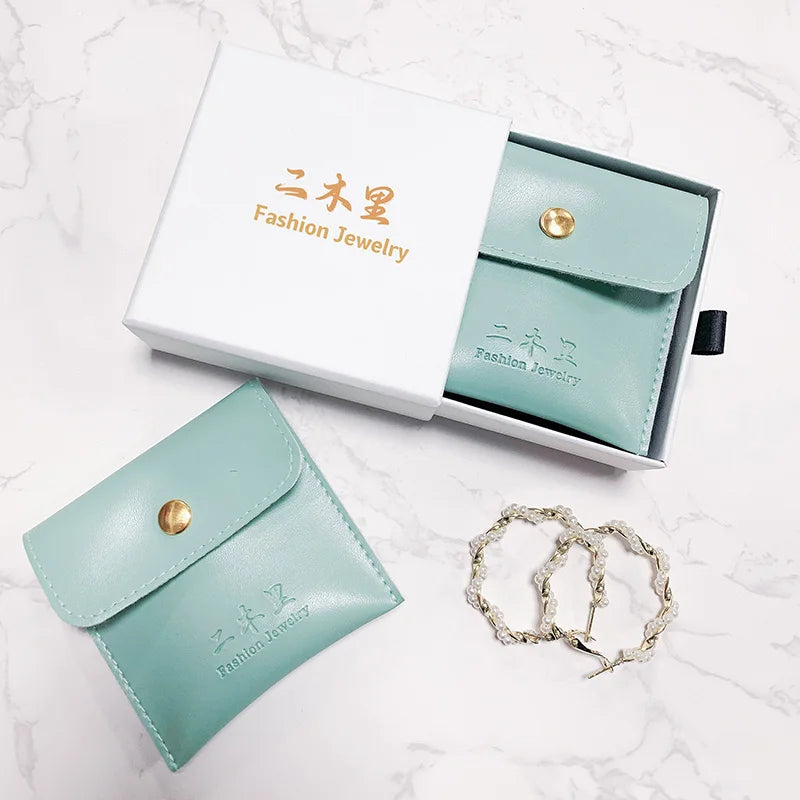 Custom Faux Suede Pu Leather Jewelry Bag with Logo  Leather Snap Jewelry Pouch with Button