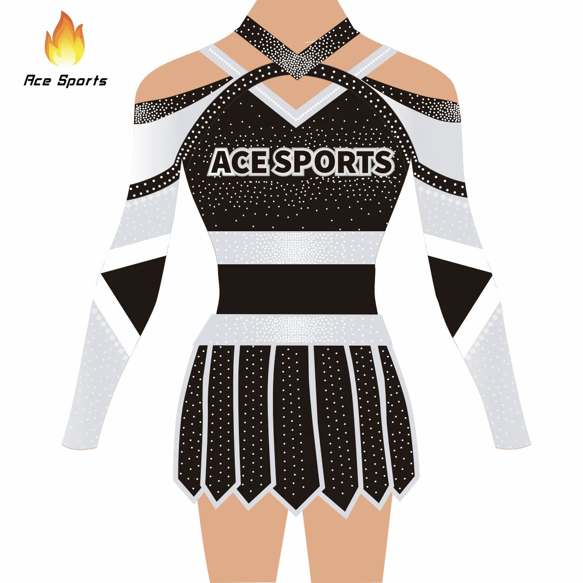 Ace Sports Girls Cheerleading Uniform Sets Polyester Spandex Fast Delivery Low MOQ Shiny Rhinestones Cheerleader Wear Tryout