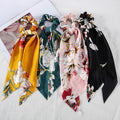 Hair Scarf Scrunchies Ribbon Bow Scrunchies With Tail Flower Printed Hair Ribbon Ties Floral Hair Scrunchies With Ribbon