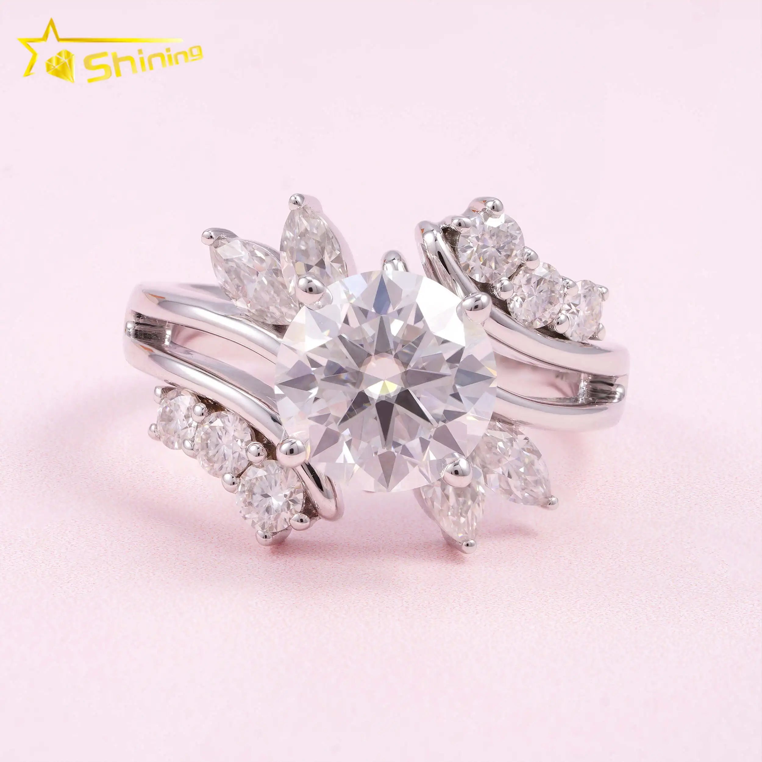 Luxury Special Custom Pass Diamond Tester 2ct Main Stone 14k White Gold Moissanite Engagement Ring