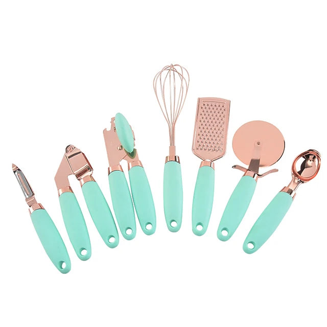 Premium YOUNIS Eco-Friendly 7-Piece Stainless Steel Metal Kitchen Utensil Set Soft Touch Handles Gadget Accessories for Cooking