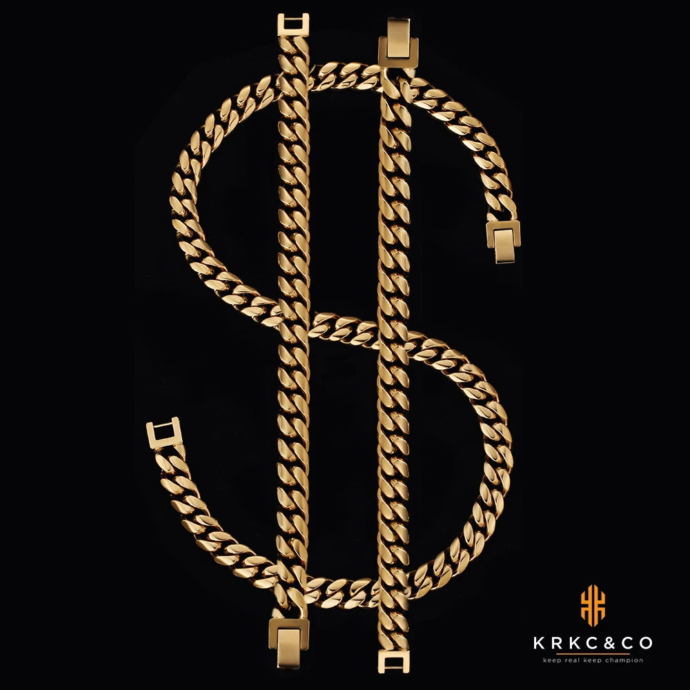 5MM 7MM 9MM 18K PVD Real Gold Plated Curb Cuban 316L Stainless Steel Jewelry Miami Cuban Link Chain Gold Filled Necklace for Men