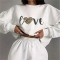 2024 Women's Printed Patterned Round Neck Long Sleeve Loose Pullover Sweatshirt With Pocket Two Piece Hoodie Shorts Set