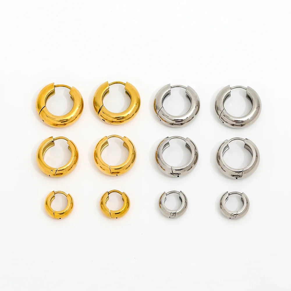 2021 High Quality Trendy Earring 18K PVD Gold Plated Chunky Smooth  Women Stainless Steel Hoop Earrings Jewelry Wholesale