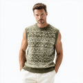 Men's Fair-Isle Crew Sweater Vest Vintage Knitted Sleeveless Cotton-Wool Winter Style