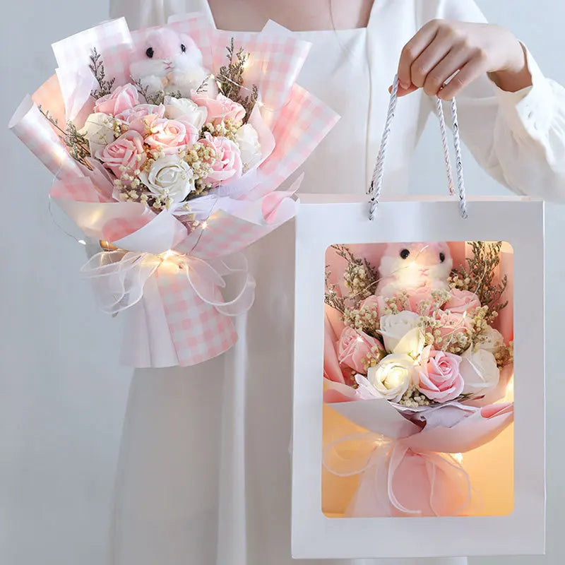D178 2022 Soap Flower Bouquet Dried Flower Bouquet With Led Light Dolls  for Birthday Gift Soap Flowers Bouquet
