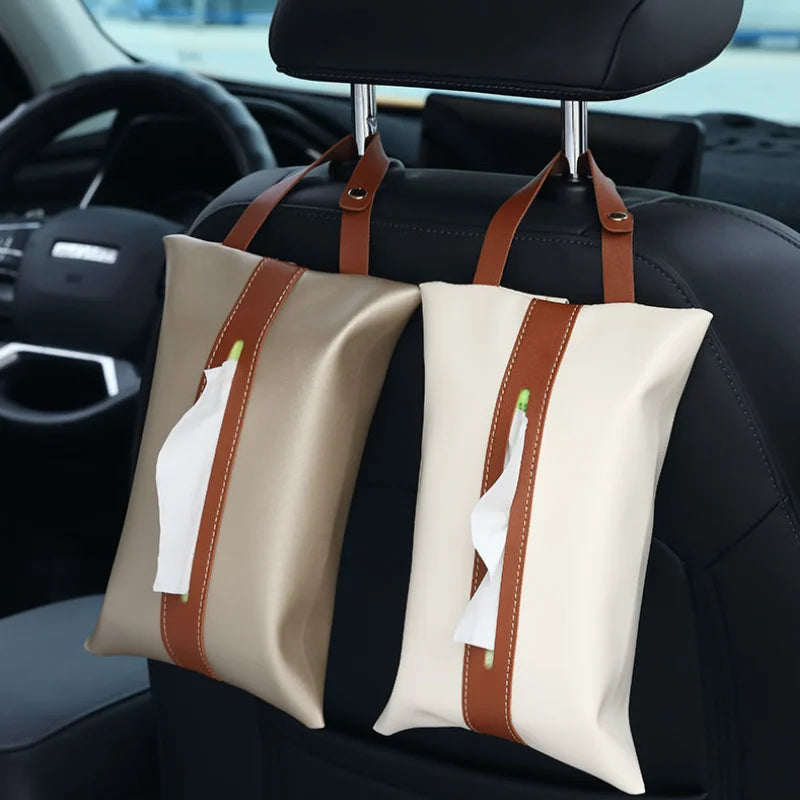 Hanging PU Leather Tissue Box Car Interior Paper Storage Holder Napkin Hang Case Car Decor Travel New