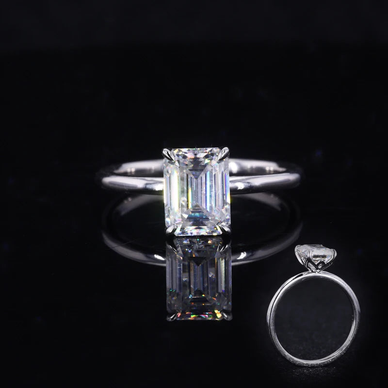 Starsgem 14k White Gold Ring Emerald Cut Gemstone DEF 14K Gold Moissanite Jewelry Engagement Ring