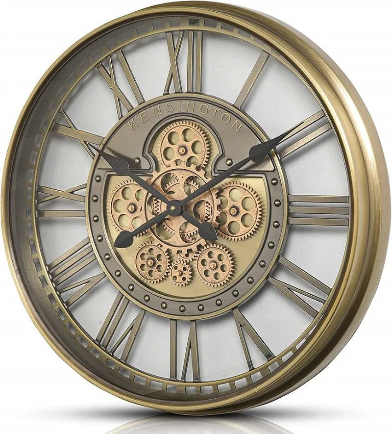 INFINITY TIME Large Round Steampunk Industrial Real Moving Gear Modern Metal Wall Clock for Home Decor