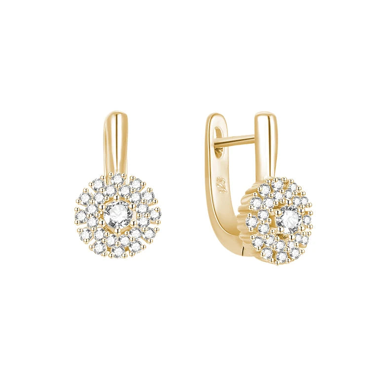 POLIVA 18K Gold Plated 925 Sterling Silver Engagement Earrings Floral Lock Design Zircon Stone Rose Gold Clip-On for Gifts