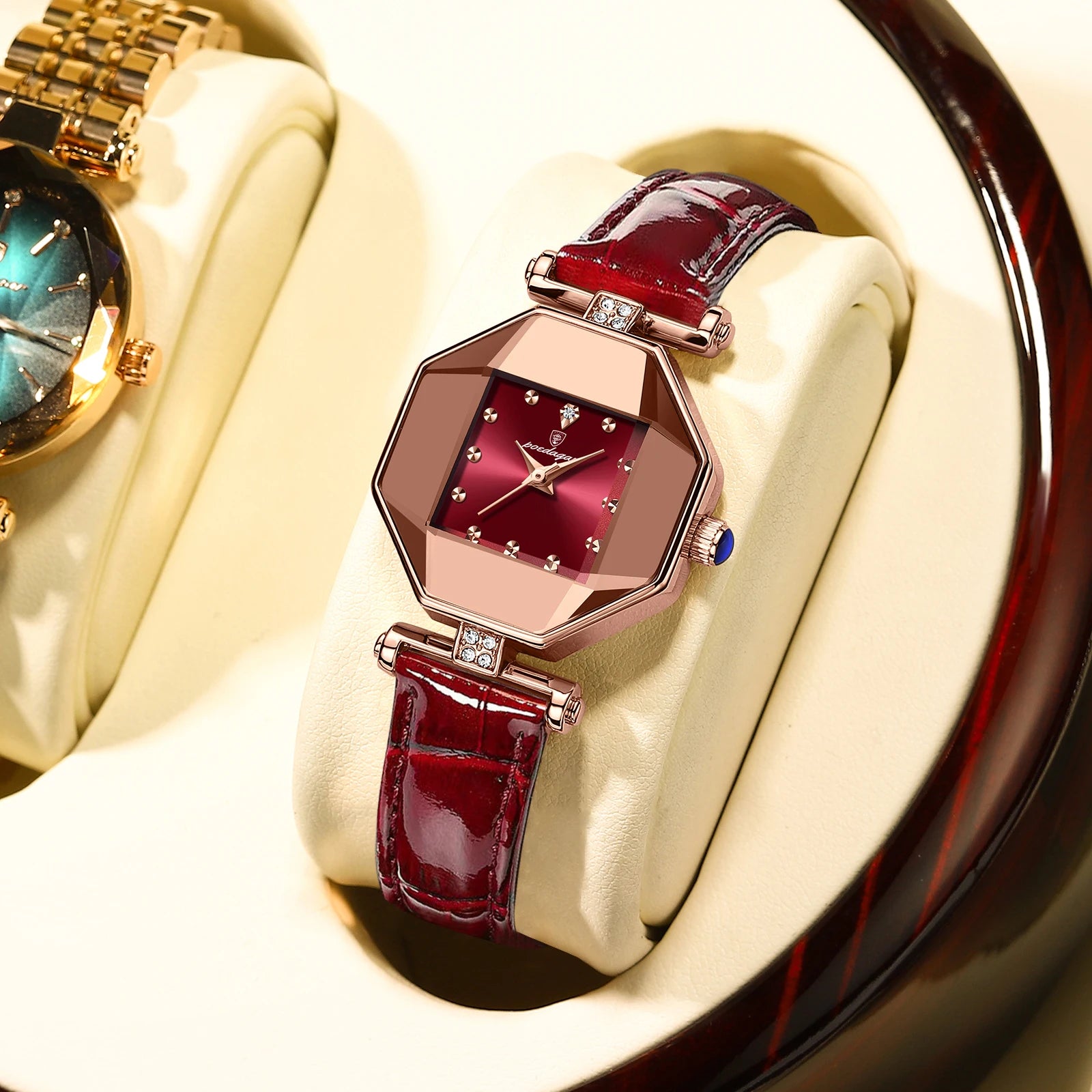 Poedagar Square Alloy case Dial Quartz Watches for Women Elegant Diamond Leather Ladies Watch Waterproof Watches Women Wrist