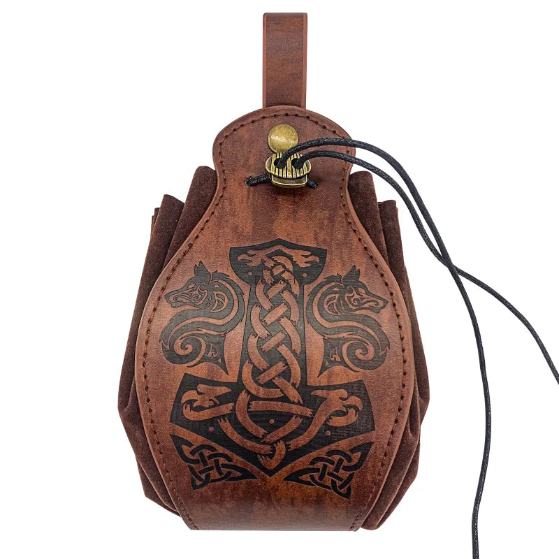 Medieval Cosplay Accessories Pouch Bag Retro Knight Belt Viking Style Embossed Hangable Belt Coin Purse Waist Bag