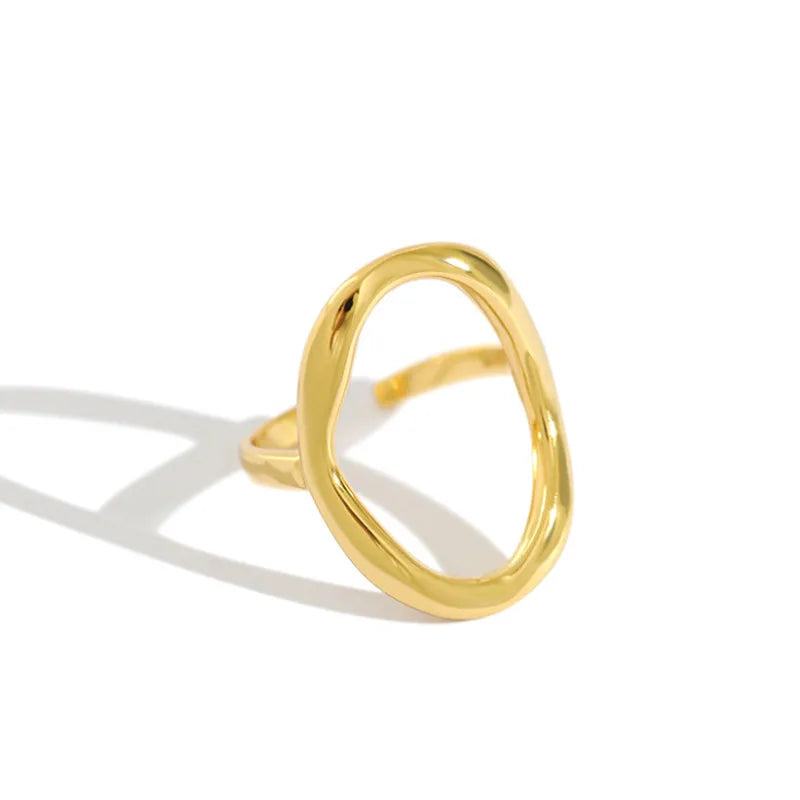 Personality Temperament Geometric Hollow-Out Finger Ring 925 Sterling Silver Big Adjustable Ring