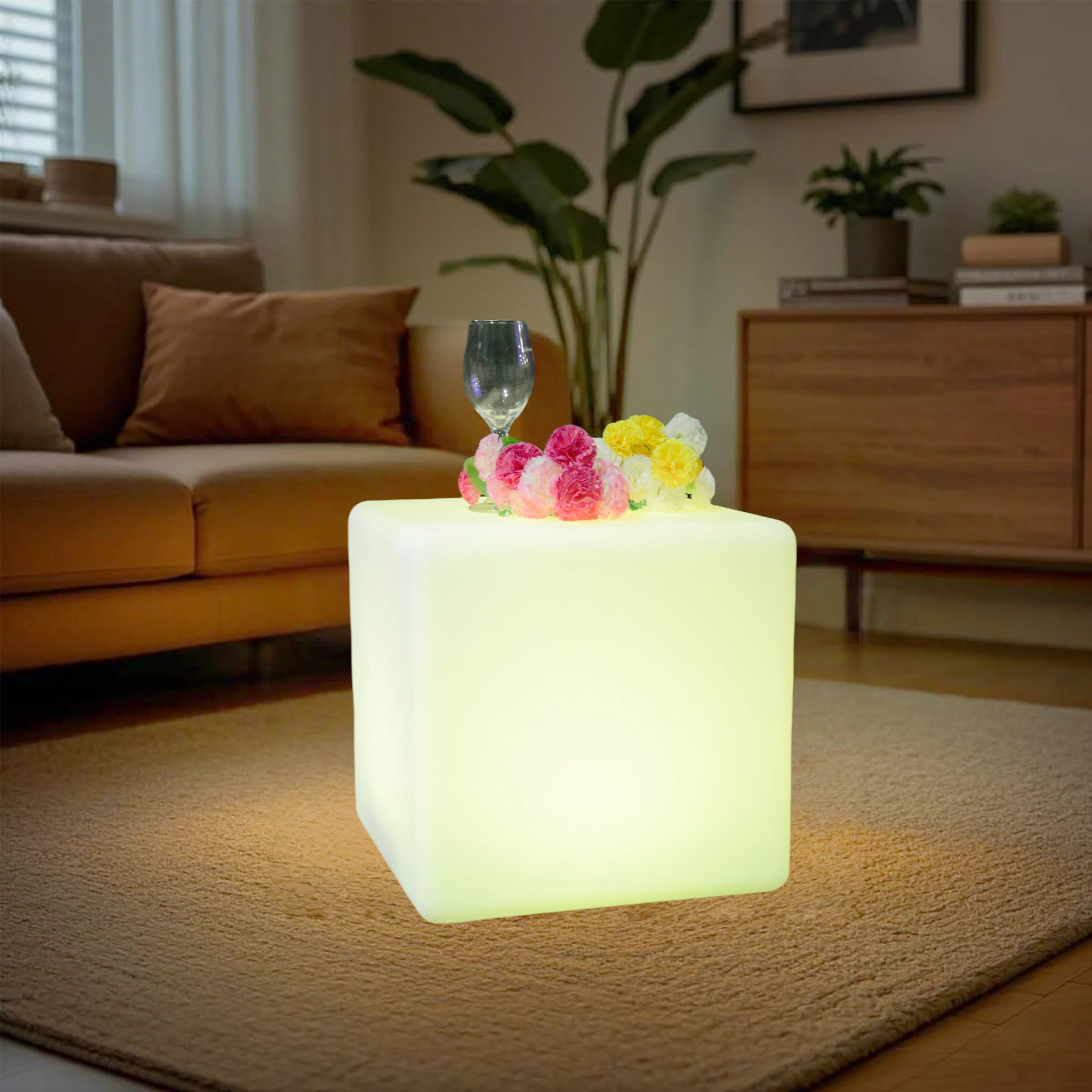 Custom Size PE Waterproof LED Cube Chair 16-Color Modern Furniture for Outdoor Living Room Hotels & Home Bars