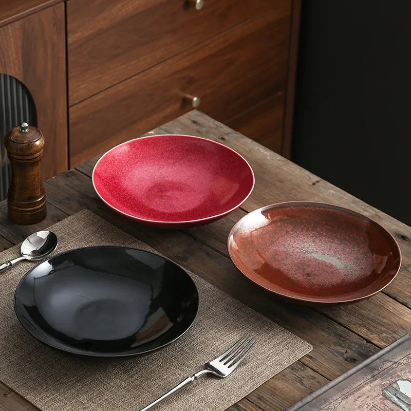 Japanese Style Round Dinner Plate Deep Soup Plate Food Dining Dishes for Restaurant Dinnerware Porcelain Pasta Plate