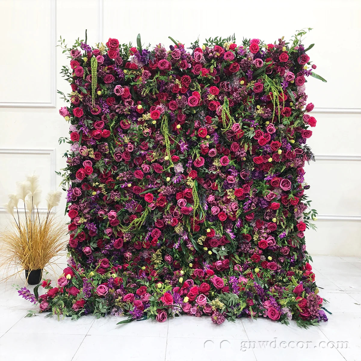 GNW Customized Newly Artificial Silk Flower Decorative Wedding Red Rose Flower Wall Backdrop