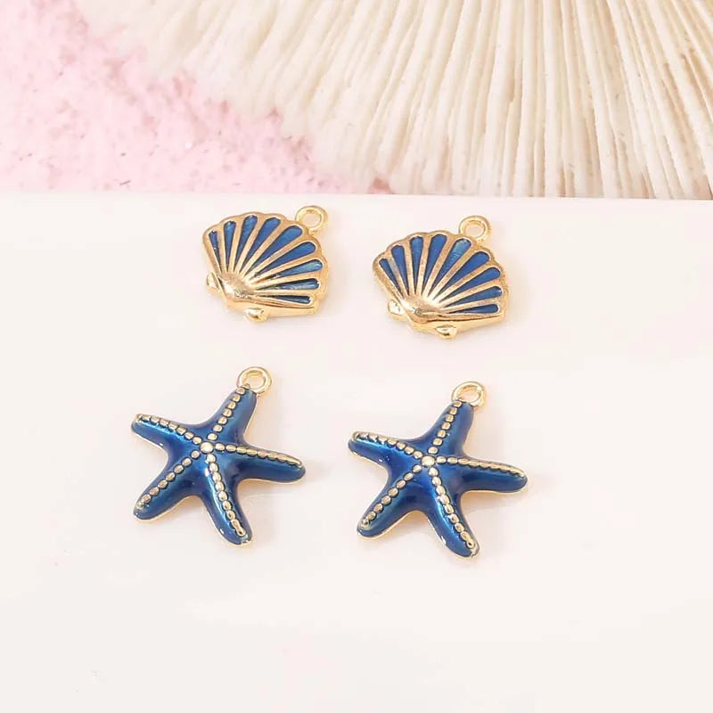 Enamel Jewelry Accessories Starfish Seashell Shape Brass Charms Gold Plated for Jewelry Making