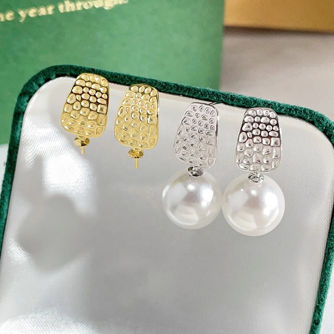 E2191 11-12mm DIY Natural Freshwater Pearl Charm Earrings Mounting Accessory 925 Sterling Silver Gold Plated  Jewelry for Women