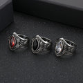 European and American Retro Carved Stainless Steel Large Oval Zircon Waterdrop Crystal Finger Rings for Men Fashion Jewelry Gift