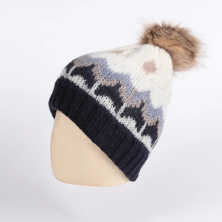 New Design Fashion Pom Pom Beanie Hats Wholesale Unisex Jacquard Winter Knitted Beanies Hats
