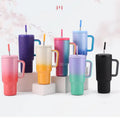 40oz Solid Color Coffee Cup Double Wall Travel Mug Stainless Steel Insulated Tumbler  Handle Outdoor Mugs Tumbler With Straw