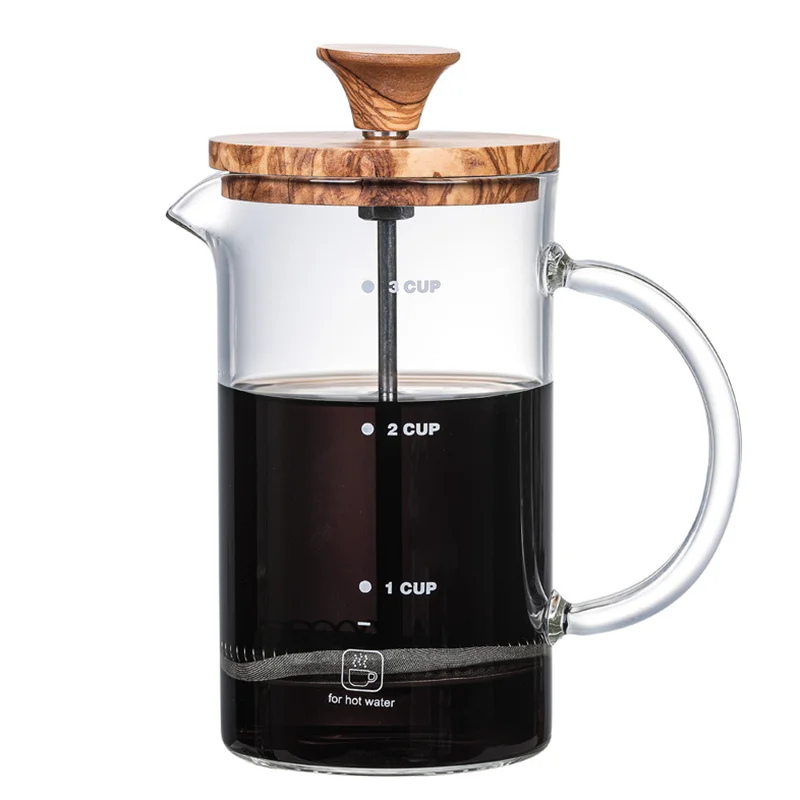 Natural Bamboo French Press Coffee Maker Double Press Glass Urn with Delicious Coffee Brewing Kitchen Tea Tool