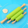 Non-Stick Food Grade Eco-Friendly Silicone Baking Mat Liners Wooden Handle Pastry Dough Flour Roller Kitchen Cooking Baking Tool