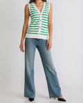Best Factory's Korean Style Knitted Gold Buckle Striped Carved Pattern Short Length Front Summer Sweater Vest