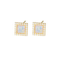 Luxury Jewelry Designer Gold Plated Sterling Silver Zircon Square Opal Stud Earrings