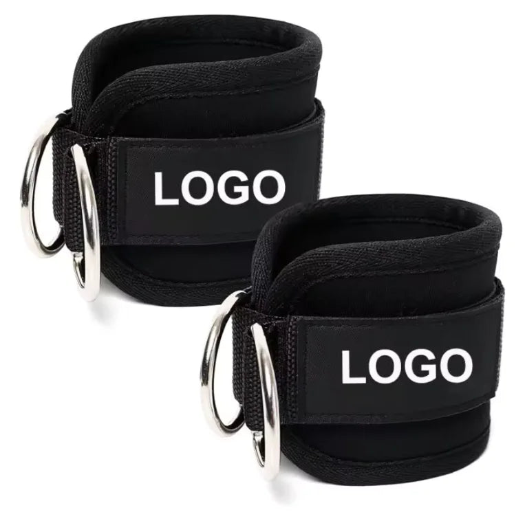 Custom Logo Gym Accessories Adjustable Kickbacks Ankle Cuff Glute Workouts Neoprene Padded Ankle Straps for Cable Machine
