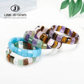 JD GEMS Wholesale 10x14mm NaturalStone Bangle Multilcolor Stone Beads Charms Yoga Rectangle Beads Stretch Bracelet
