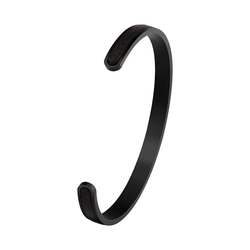 Daili Wholesale Men's Stainless Steel Cuff Bracelet Black Leather with Fashionable Decorations Men's Jewelry