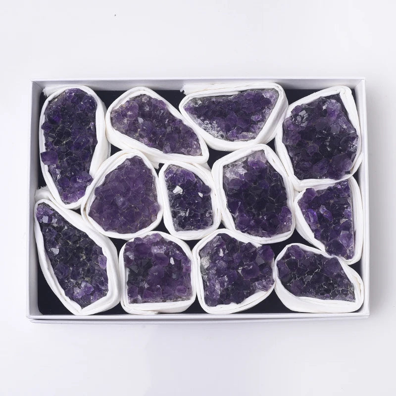 High Quality Natural Amethyst Cluster Specimen Set Amethyst Cluster Healing Stone Gifts Box for Home Decoration