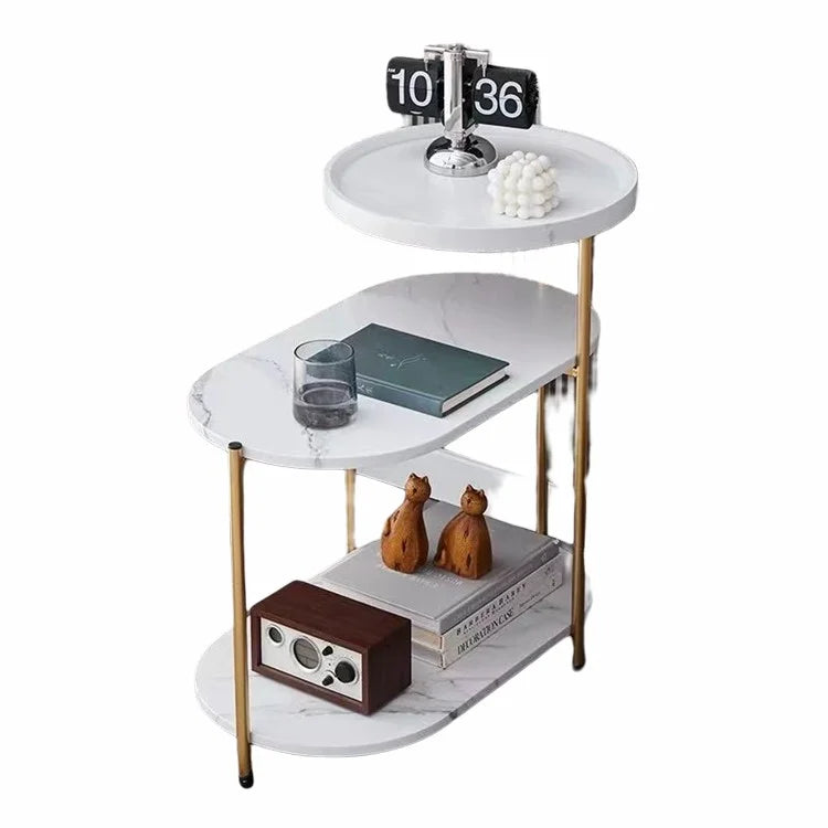European Luxury Modern Coffee Sofa Side Table White Marble Storage Nordic Living Room Metal Side Table Dining Room Furniture