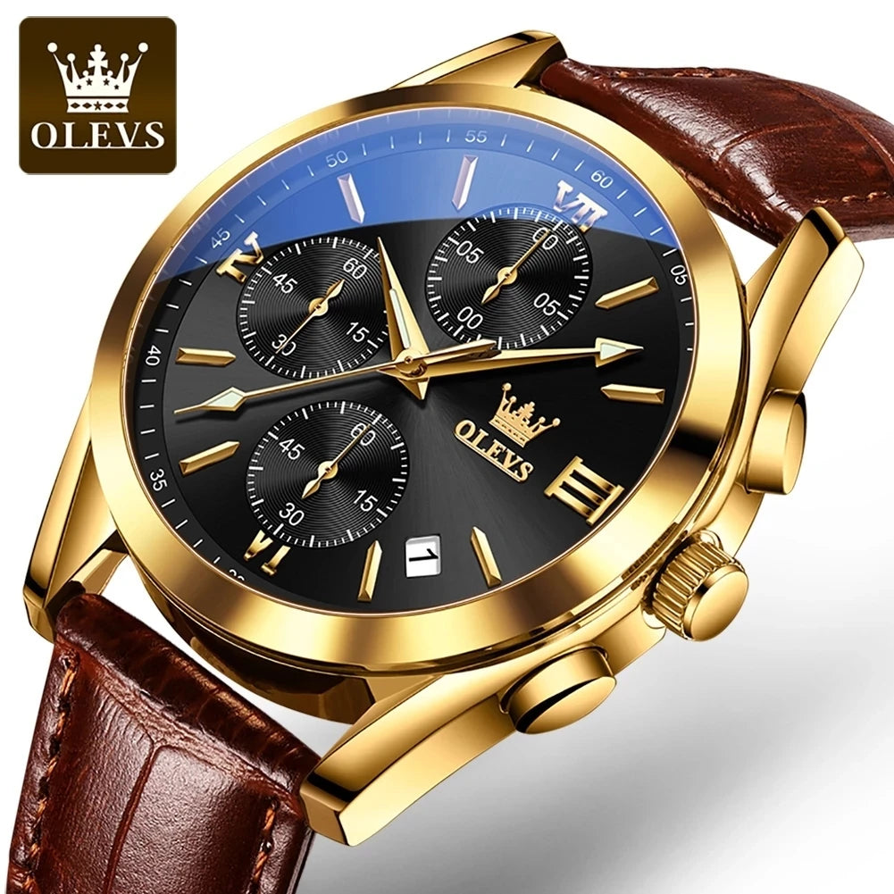 OLEVS 2872 Watch Dropshipping Leather MultiFunction Chronograph Watches Men Wrist Quartz Luxury Sports Mens Watch Relojes Hombre