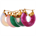 JINYOU 2841 New Colorful Resin Stainless Steel Round Y2K Hoop Earrings Trendy Fashion Daily Wear Ear Charm Jewelry Bijoux Gift