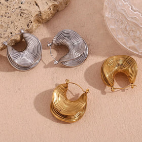 Dreamshow New Arrivals Engraved Hoop Earrings Gold Plated Jewelry Tarnish Free Stainless Steel Earrings