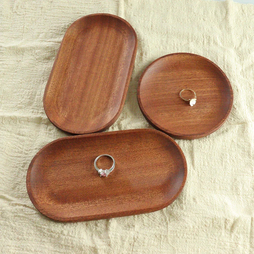 Handmade Ebony Wood Round Oval Jewelry Ring Tray Custom Logo Trinket Key Tray Ring Dish