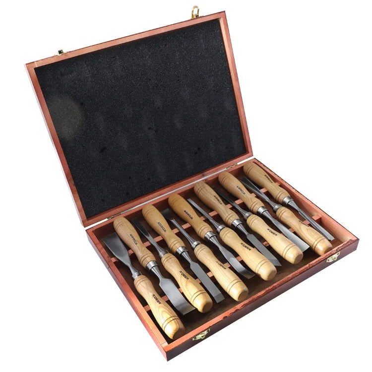 12pcs DIY Industrial Grade Woodworking Chisel Set Hand Chisel Tools for Lathe Carving with Storage Case