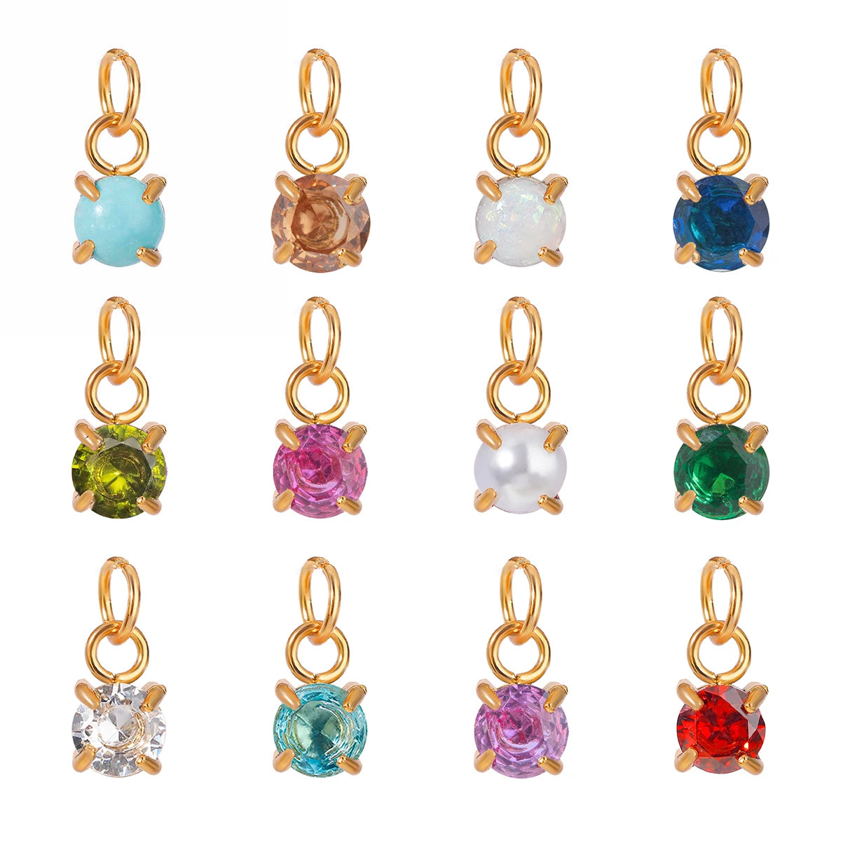 J&D Custom DIY Stainless Steel Charm Colorful Zircon Stone Birthstone Jewelry Charms for Bracelet Making